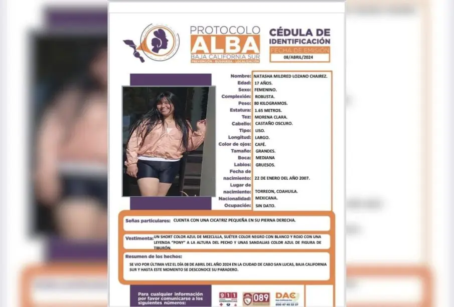Ficha técnica de joven desaparecida