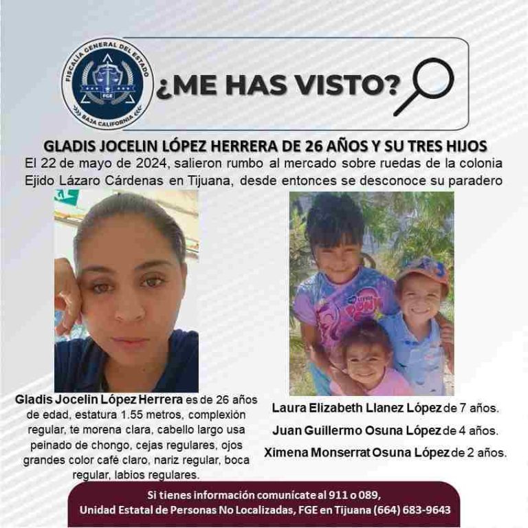 Desapareció joven madre y sus tres hijos en Tijuana