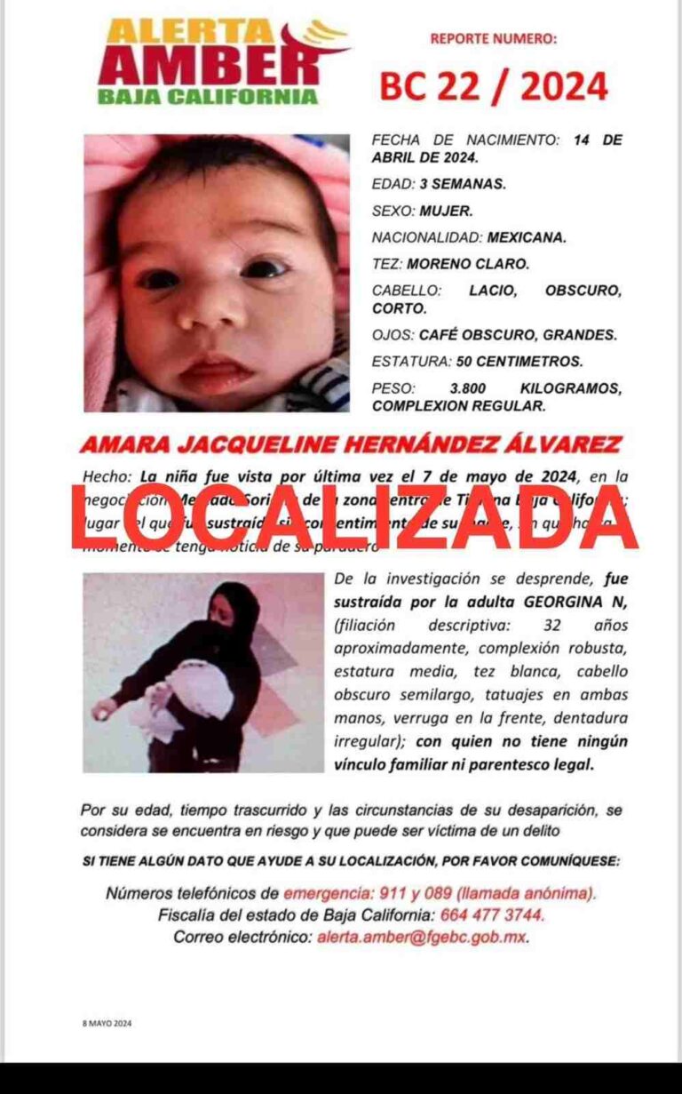 Recuperan a bebé sustraída ilegalmente en Tijuana