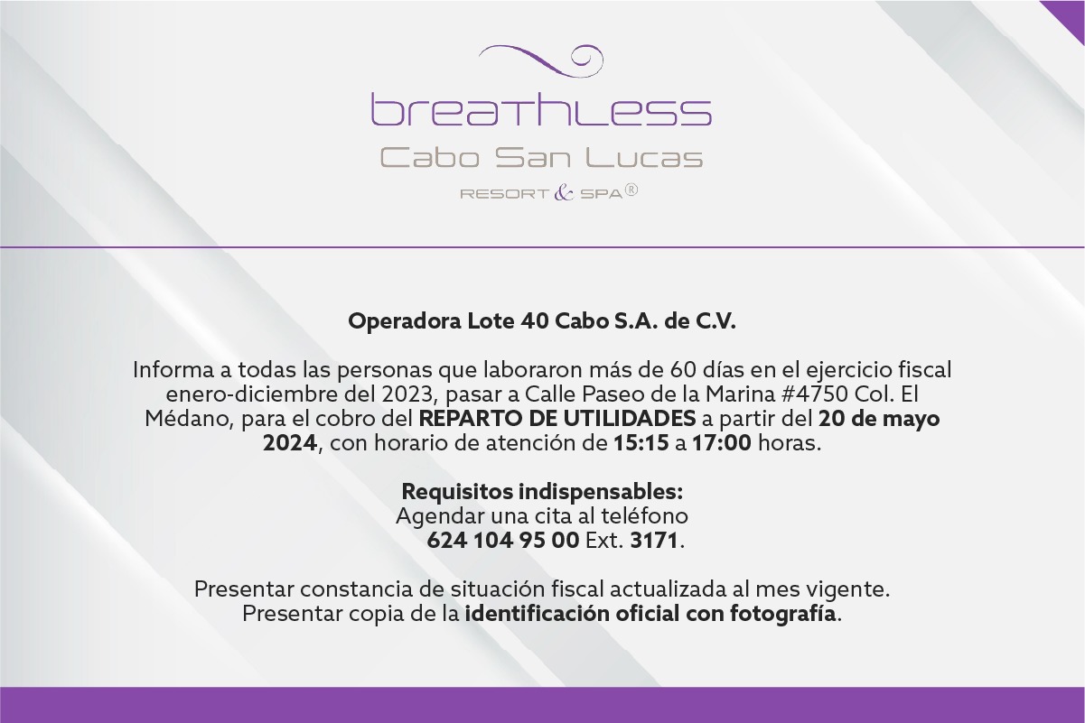 Reparto de Utilidades Breathless Spa