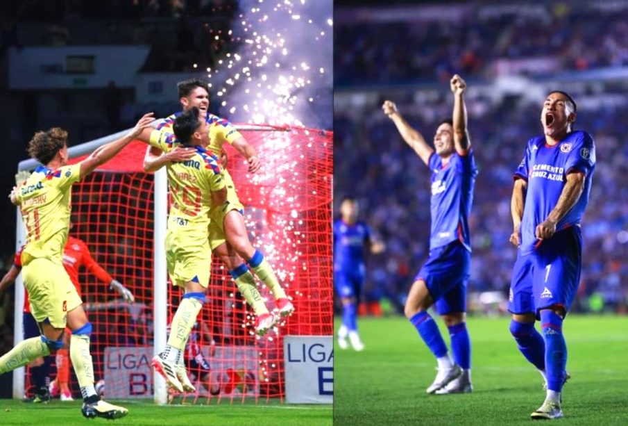 Jugadores del América y del Cruz Azul en el campo