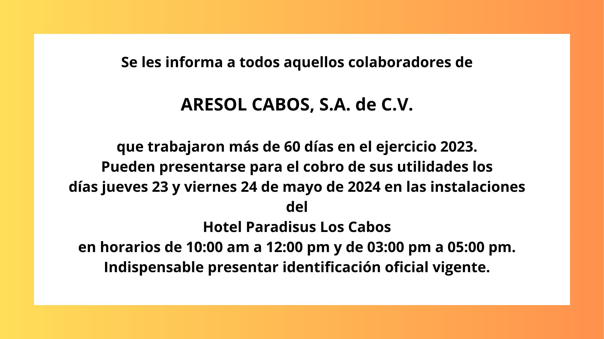 Reparto de Utilidades Aresol Cabos