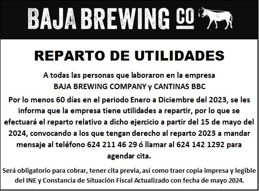 Reparto de Utilidades Baja Brewing