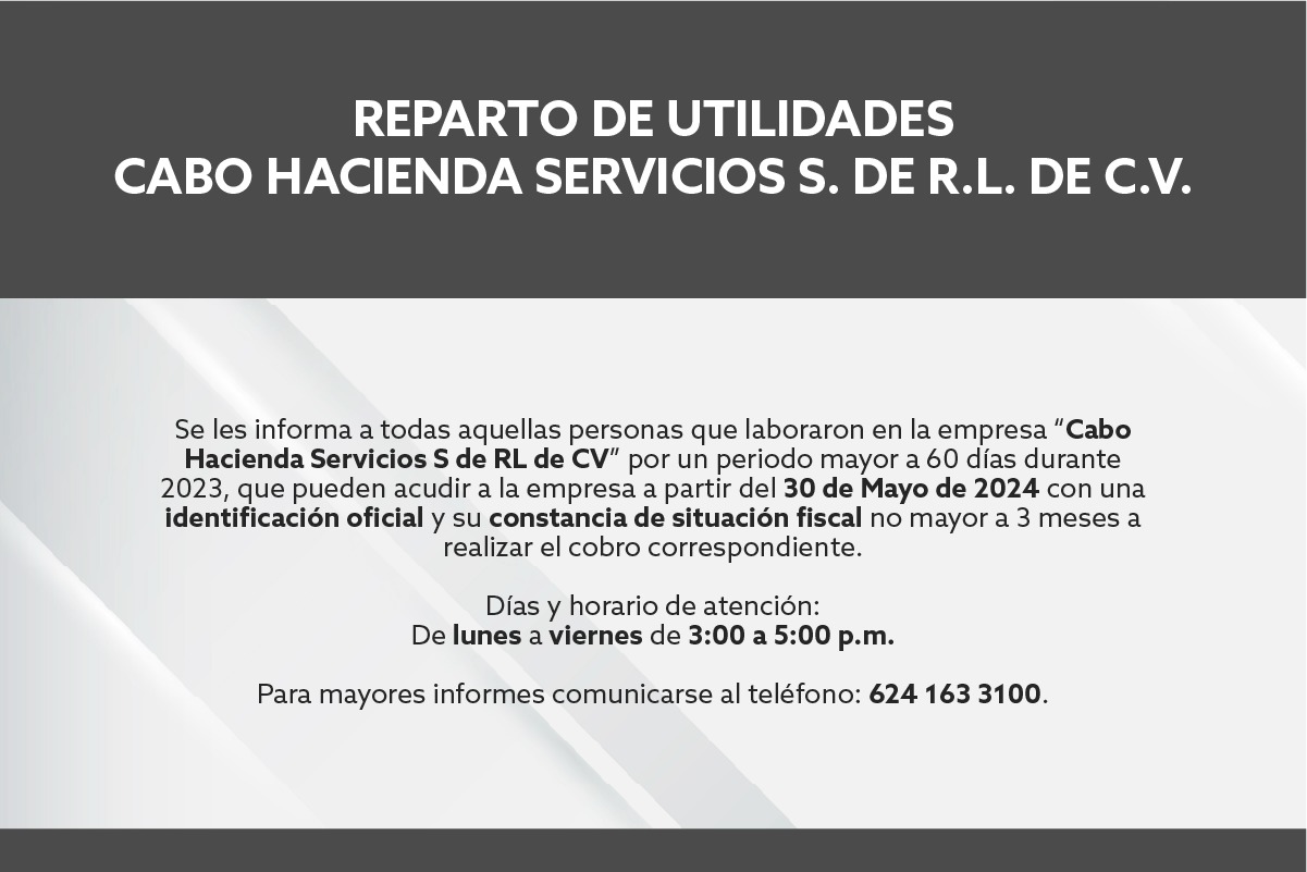 Reparto de Utilidades Cabo Hacienda