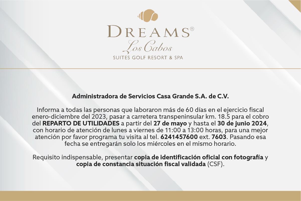 Reparto de Utilidades Administradora de Servicios Casa Grande