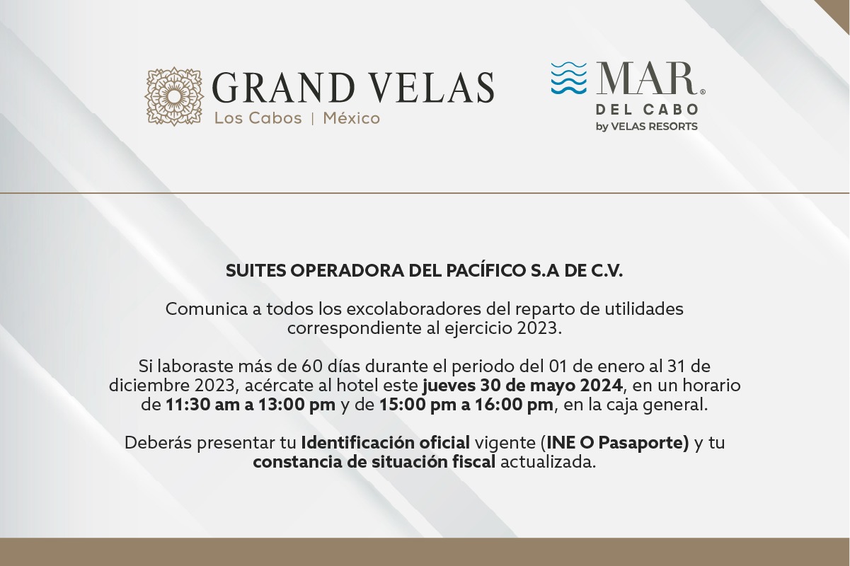 Reparto de Utilidades Grand Velas