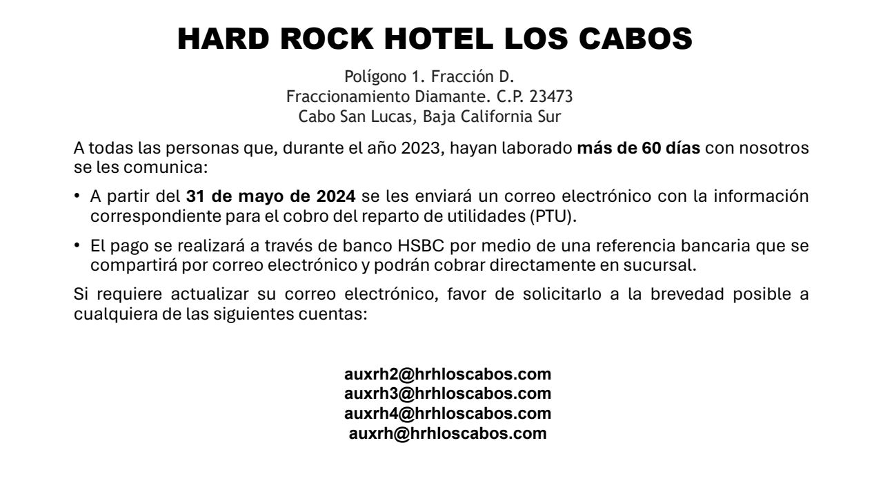 Reparto de Utilidades Hard Rock Hotel