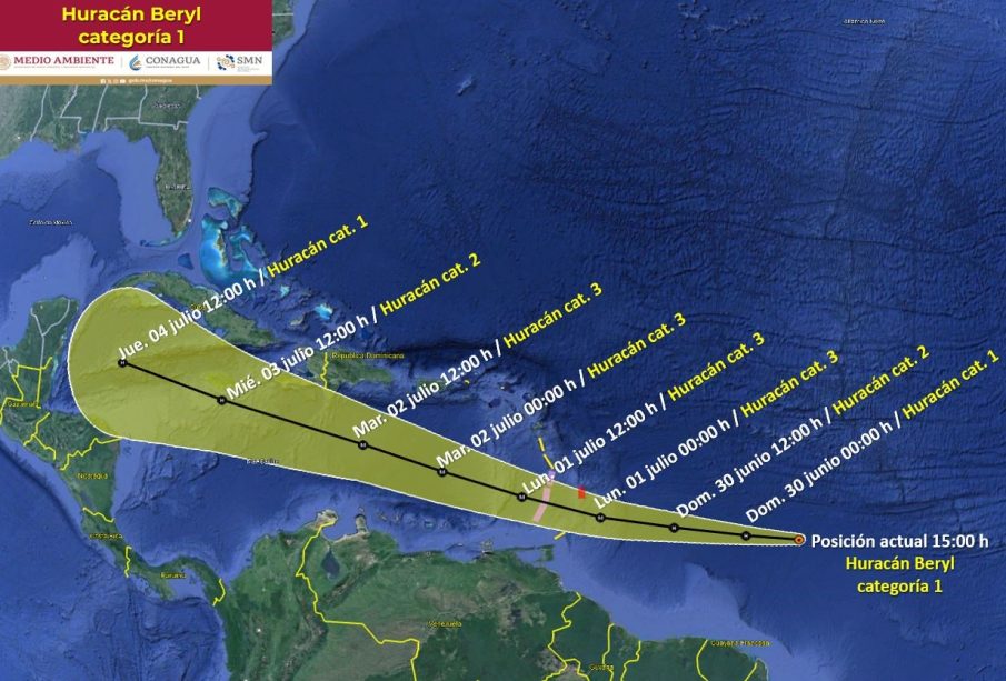 Con potencial de intensificarse a categoría 3 la próxima semana, 'Beryl' ya es huracán, por lo que autoridades lo están monitoreando