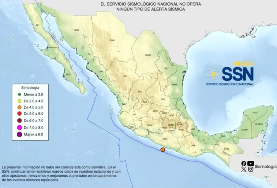 Mapa de sismos en Acapulco