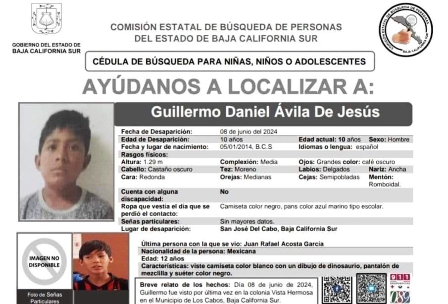 Ficha de búsqueda de menor desaparecido en SJC