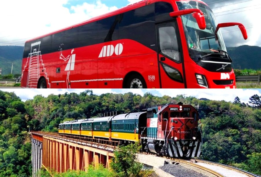 Autobús de pasajeros y tren