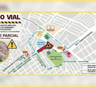 Mapa de cierre vial en Los Cabos
