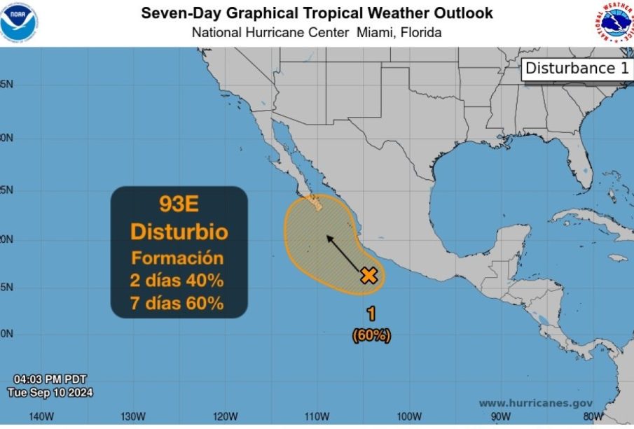 Disturbio tropical 93E podría acercarse a Baja California Sur