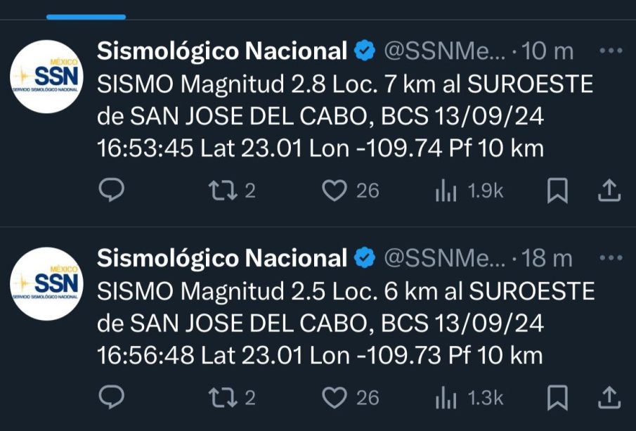 Sismos sacuden Los Cabos mientras se calma la tormenta Ileana