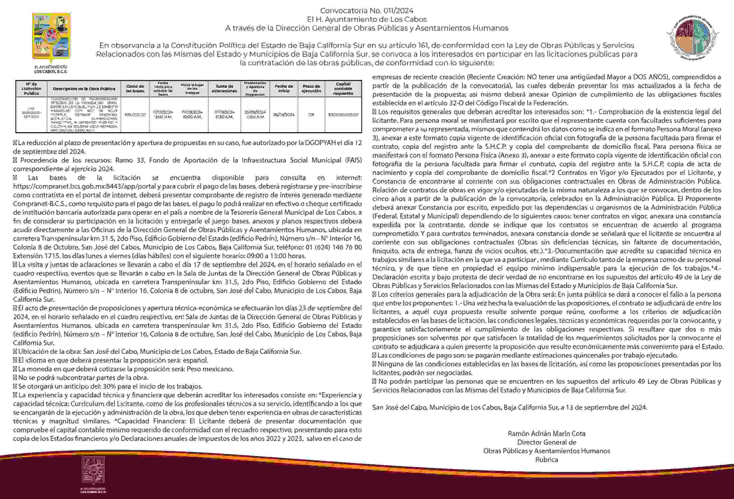 Convocatoria No. 011/2024