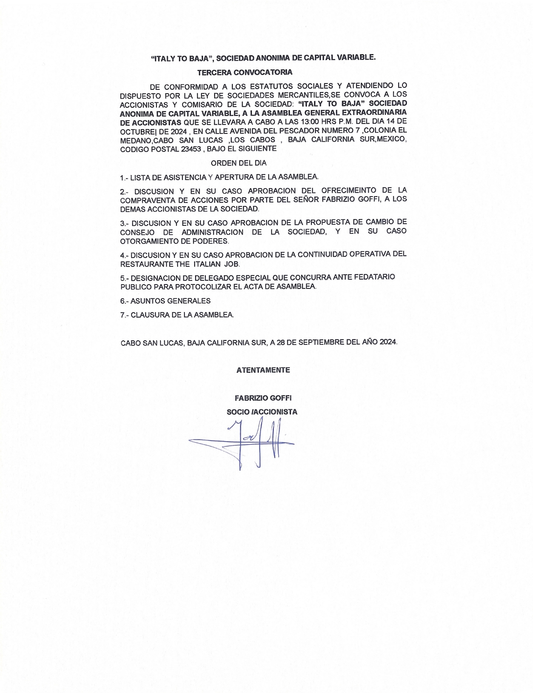 Convocatoria Italy to Baja