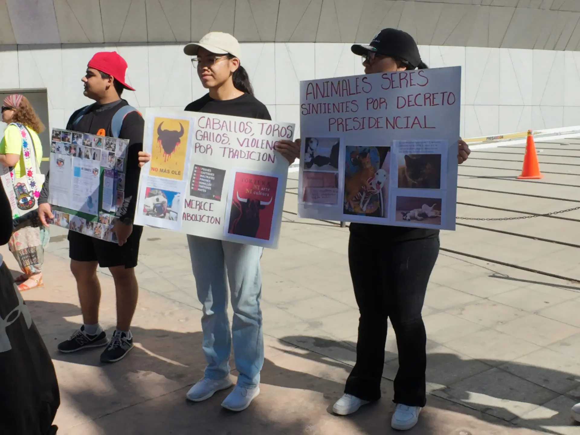 Con pancartas con mensajes como “No al maltrato animal” y “El que no sabe cuidar no debe tener”, además de ir acompañados de sus mascotas, los manifestantes expresaron su rechazo al abandono y la violencia contra los animales