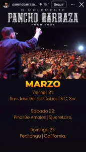Pancho Barraza hizo lo mismo con su concierto programado para el viernes 21 de marzo.