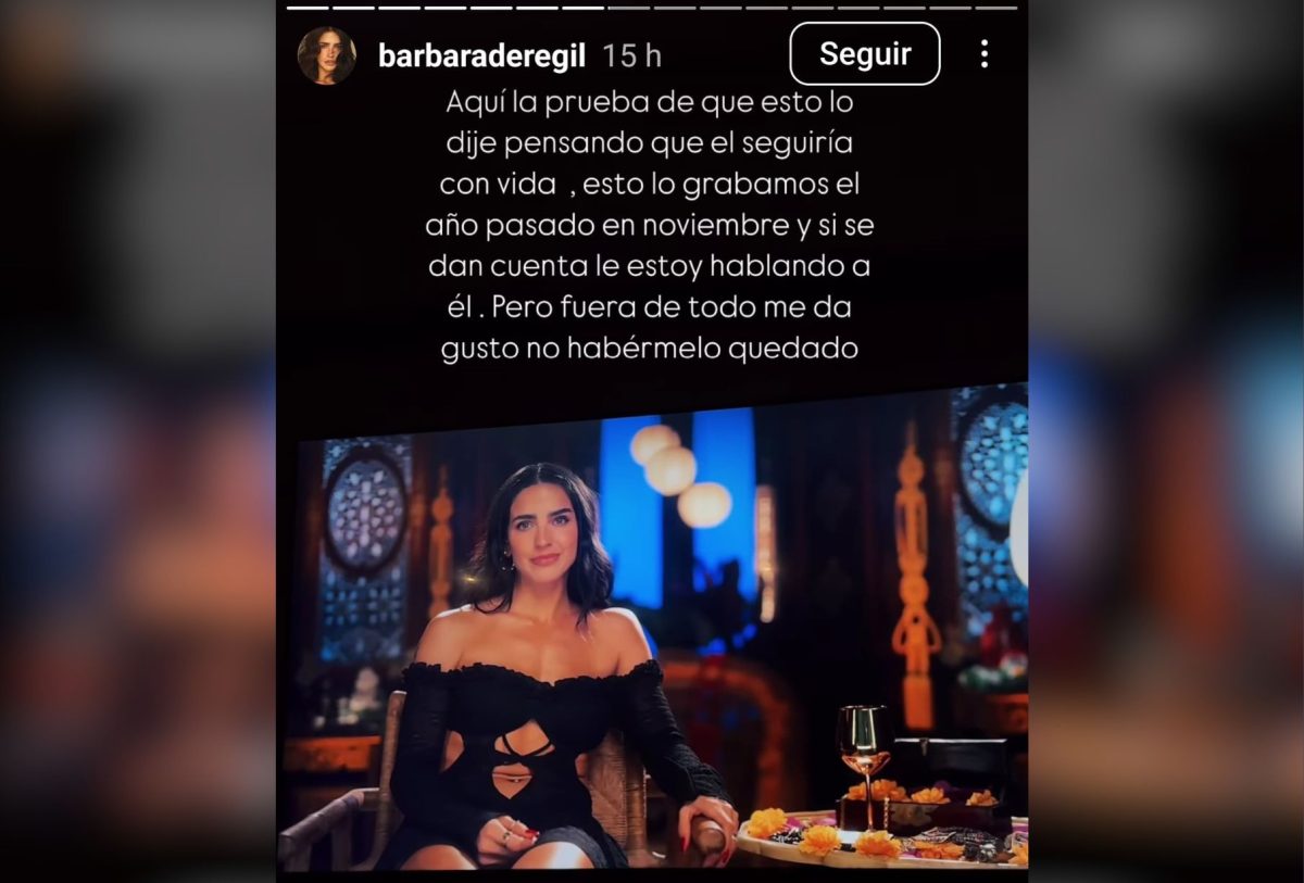 Captura de pantalla del Instagram de Bárbara de Regil donde aclara que las declaraciones fueron antes del fallecimiento del productor