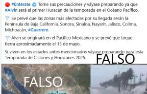 La plataforma Metmex Baja California Sur desmintió la publicación, calificándola como alarmista y falsa, ya que no existen pronósticos oficiales que indiquen la formación de dicho ciclón.