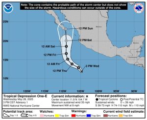 De acuerdo con el informe más reciente de MetMEX BCS, el sistema se ubica a aproximadamente 1,340 kilómetros al sur-sureste de Cabo San Lucas y presenta vientos sostenidos de 55 km/h, con ráfagas de mayor intensidad cerca de su centro.