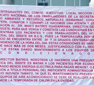 Calor extremo y fallas en el ISSSTE de La Paz ponen en riesgo a pacientes y personal