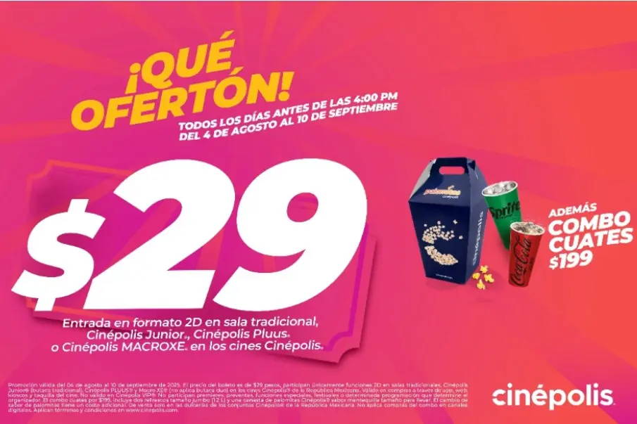 Promoción 29 pesos Cinepolis