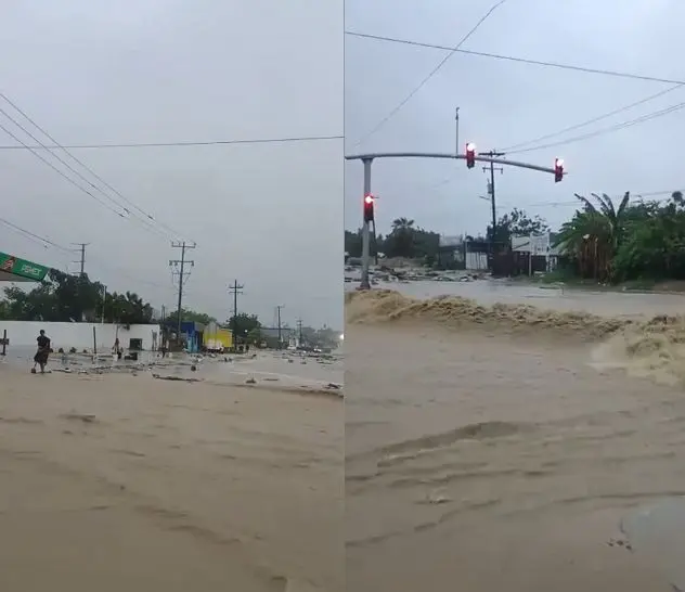 Desde la madrugada de este miércoles, el huracán Lorena categoría 1 comenzó a dejar intensas lluvias en Los Cabos y La Paz, donde ya se reportan corridas de arroyos y afectaciones viales.