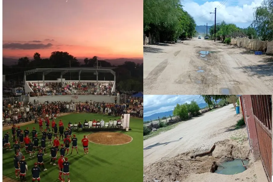San Juan de los Planes: inauguran campo de béisbol mientras calles siguen inundadas de aguas negras