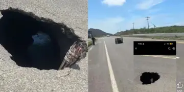 Reportan socavón en la carretera Transpeninsular rumbo a Cerritos