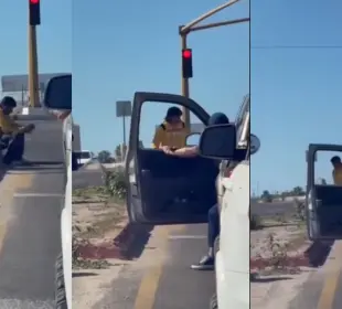 Agresivo sujeto lanza piedras a mujer en semáforo; ciudadano interviene para defenderla