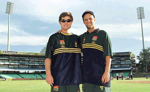 DURBAN : South Africa's batsmen Darryll Cullinan (left) and Gary Kirsten (right) after the third five-day cricket test between England and South Africa in Durban, South Africa on Thursday. Kirsten today equalled Cullinan's record of 275 runs, the most runs in a test cricket innings by a South African batsman