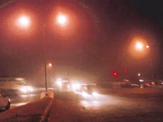A thick fog forces motorists to switch on the headlights of their vehicles in Chandigarh on Monday.