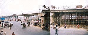 The under-constsruction 2-km-long elevated highway on the Amritsar-Delhi national highway near the old inter-state bus stand in Ambala