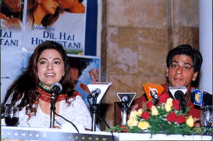 Shahrukh Khan and Juhi Chawla address a press conference in Bangalore on Friday to promote their latest venture Phir Bhi Dil Hai Hindustani