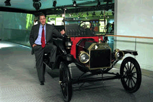William Clay Ford, Jr., Chairman of the Board, Ford Motor Company, is pictured with a 1914 Model T Touring Car today at the North American International Auto Show. The Model T was named The Car of the Century last month by an international panel of jurors. Ford is the great-grandson of Henry Ford