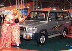 Models performing at a rehearsal on the eve of Auto-Expo 2000 at Pragati Maidan in New Delhi on Tuesday 
