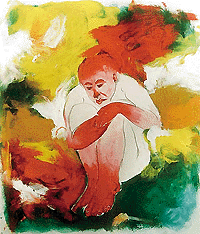 A work of Shaminder Hundal on display at a group show at the Punjab Kala Bhawan, Sector 16, on Saturday. 