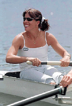 American tennis star Jennifer Capriati from Saddlebrook, Fla., rows on the Yarra river with the Australian under 23 Olympic rowing team (Not shown in the photo) during her a break between the Australian Open Tennis Championships in Melbourne, Australia on Tuesday