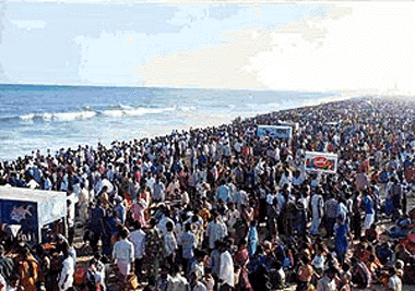 The Marina at Chennai, the second longest beach in the world, became a sea of humanity on Monday, as people thronged the beach to celebrate Kaanum Pongal, the last day of the harvest festival of Tamil Nadu