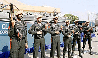   A tableau of Marine Commandos (Marcos), which would be displayed for the first time at the Republic Day parade in New Delhi