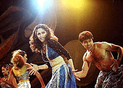 Cine star Madhuri Dixit gyrates at the W2K millennium concert at the NSE complex in Goregaon in Mumbai on Saturday night