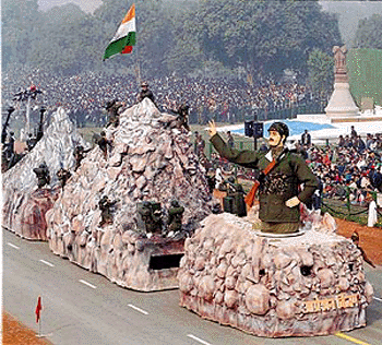 Tableau "Operation Vijay" depicting India's victory at Kargil war against Pakistan, rolling through Rajpath during the full dress rehearsal of Golden Jubilee year of Republic Day Parade-2000 in New Delhi on Sunday
