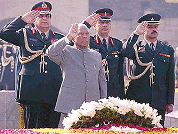 President K. R. Narayanan paying homage at the Samadhi of Mahatma Gandhi on the occasion of Martyrodom Day of Father of the Nation, at Rajghat on Sunday
