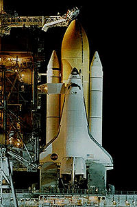 The shuttle Endeavour is visible on the launch pad at Kennedy Space Center on Sunday, after the rotating service structure was rolled back in preparation for launch. Endeavour is scheduled for launch Jan. 31 on a radar topography mission