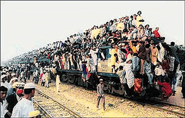 Thousands of Muslim pilgrims ride a train leaving Gazipur, 15 kilometers north of Dhaka, Bangladesh, on Monday on their way back home after a three-day-long convention of Muslims who came from all over the world. Over 3.5 million Muslims attended the convention