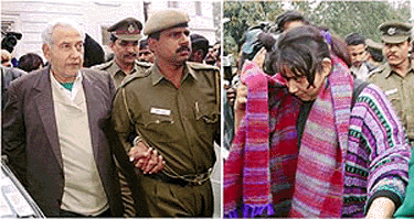 Retired Wing Commander Satnam Shah and his daughter, Priya suspected to be members of an international syndicate of drug traffickers being produced by the Delhi police at Patiala House Court in New Delhi on Saturday