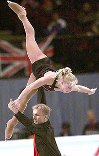 Germany's Peggy Schwarz and Mirko Muller in action during pairs short program at the European Figure Skating Championships in Vienna on Monday.