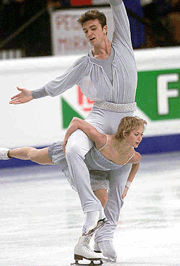 Russia's Elena Berezhnaya and Anton Sikharulidze in action during pairs free skating at the European Figure Skating Championships in Vienna on Wednesday. The pair won gold medal