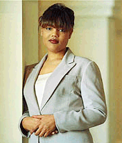 Freeda Foreman stands in the Regent Las Vegas Hotel and Casino in Los Angeles on Thursday following a press conference announcing her professional boxing debut. Foreman, the daughter of heavyweight champion George Foreman, will fight at the Regent Las Vegas on April 1. 